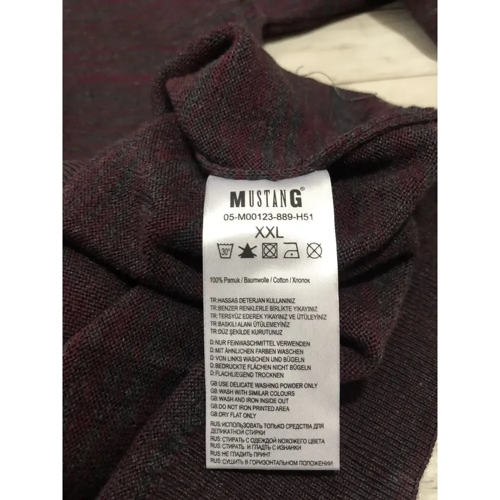 Mustang Sweater Mens XL Slim Pullover Shirt Knit Gray Red Lightweight N72
